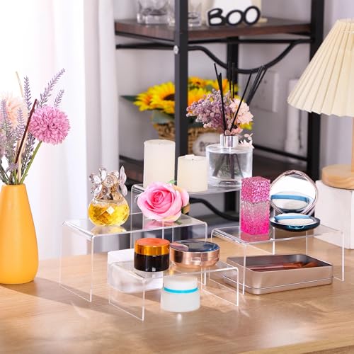 Chuangdi 20 Pcs Acrylic Display Risers, Clear Product Stand, Jewelry Display Riser Shelf Showcase Fixtures for Figure Dessert Cupcake Candy Action Showcase(Super Large Set) - color: Clear, size: Super Large Set