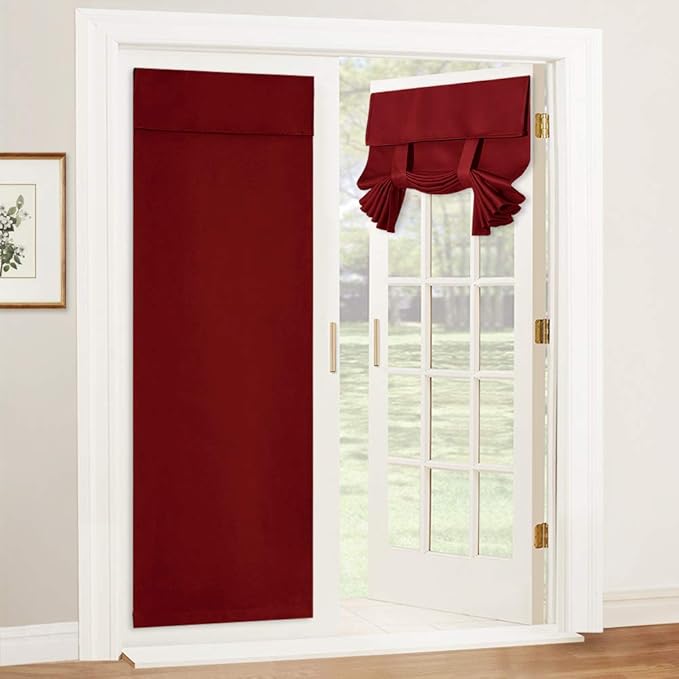 RYB HOME Blackout Door Curtain - Privacy Thermal Insulated Front/Tricia/Patio French Door Glass Window Curtains for Living Room Dining, W36 x L69 inch, 1 Panel, Burgundy Red