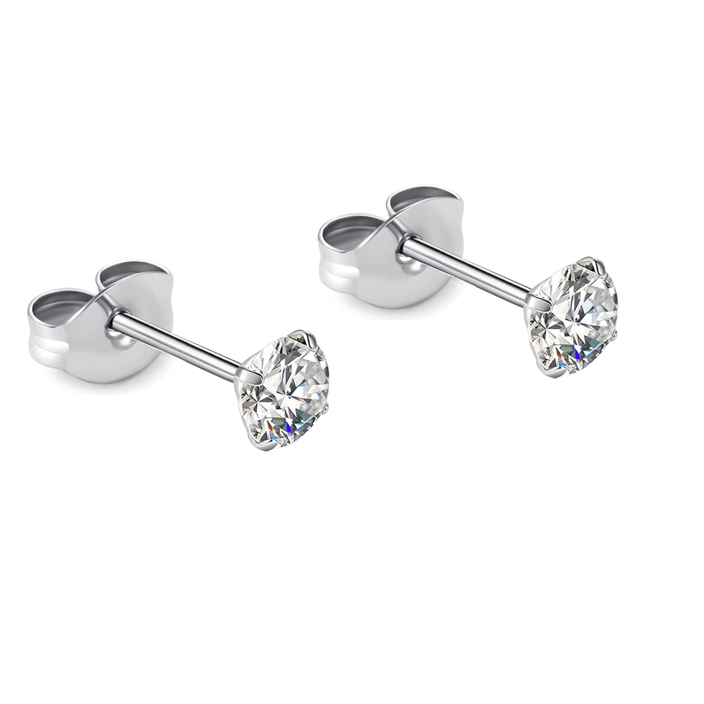 1 Pair Implant Grade Titanium Stud Earrings Set Hypoallergenic 3mm 4mm 5mm 6mm Cubic Zirconia G23 Titanium Earring Studs for Women Men for Sensitive Ear (4mm clear)