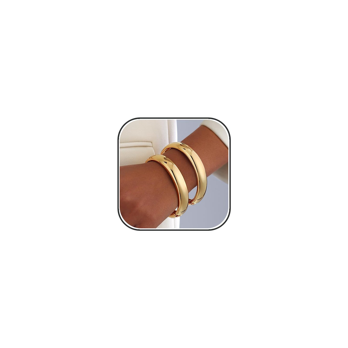 AYWFCBF 14K Gold Plated Chunky Bracelets for Women | Bold Dome Bangles | Trendy Hinged Cuff Open Wide Chunky Gold Bracelet Stack | Arm Cuff Jewelry for Women | 2-Pack Bangles