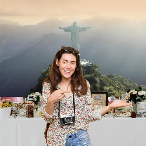 6x4ft Christ The Redeemer Backdrop Famous Place in Rio de Janeiro Brazil Historical Architecture Photography Background Holiday Vacation Travel Party Decorations Photo Studio Props - size: 6x4ft