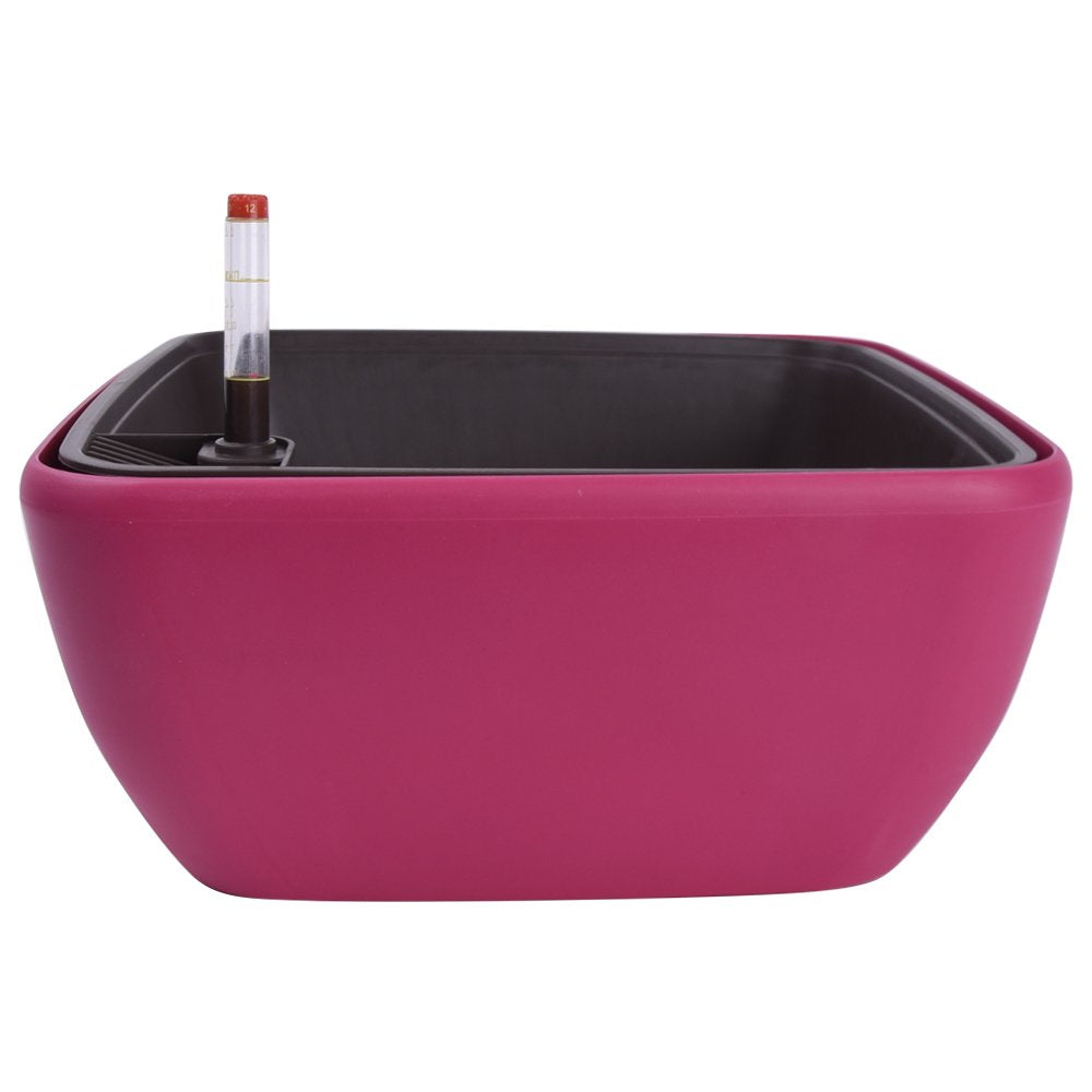 Vencer 10.8 Inch Plastic Square Self Watering Planter,Water Indicator,Ceramsite,Modern Decorative Planter Pot for All House Plants Flowers,Herbs,Vegetables,Tropical,Rose Red,VF-049R