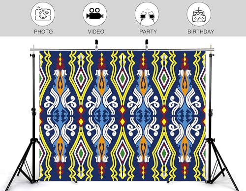 6x4ft Ethnic Geometric Backdrop Navy Yellow Tribal Pattern Photography Background for Mexican Themed Party and Art Display Wall Decorations Tapestry Photo Booth Props - size: 6x4ft