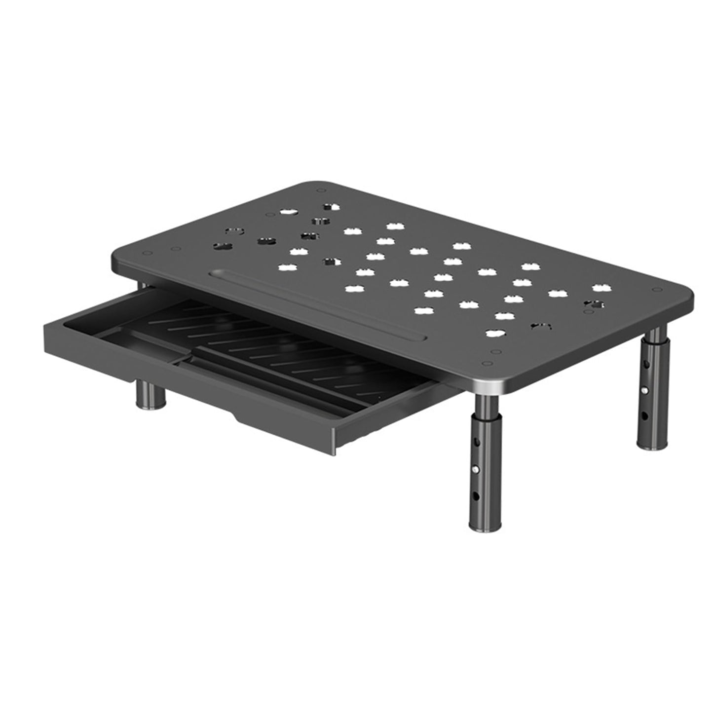 Monitor Stand Riser with Drawer - Adjustable Height (10.5-14.5cm) 3 Gears, Carbon Steel Desk Organizer for Computer/Laptop, Ventilated, Multi-Layer Storage for Office Home，pc stand (Black)