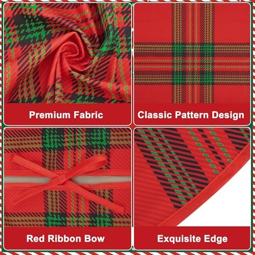 48 Inch Christmas Tree Skirt Red Green Tartan Plaid Tree Skirt Rustic Scottish Plaid Round Christmas Trees Mat for Xmas Winter Holiday Home Party Indoor Outdoor Decoration