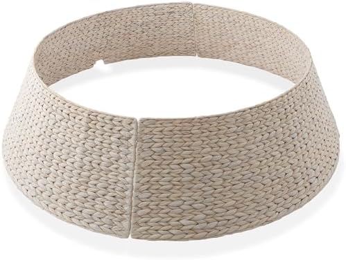 Casafield 42-Inch Christmas Tree Collar, Woven Water Hyacinth Tree Base Cover with Cord Cut Out, Whitewash