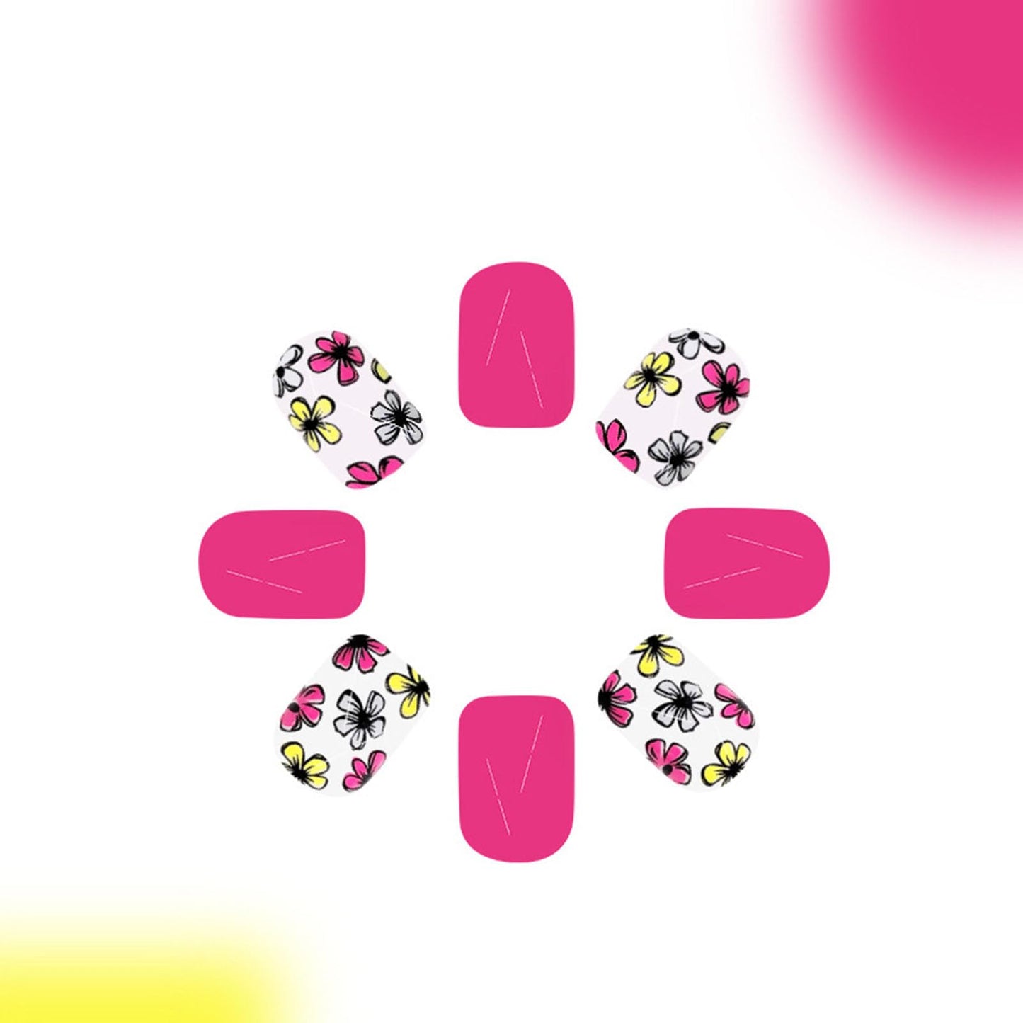 Short Press on Nails Square Fake Nails with Flower Designs Spring Nails Press ons Glossy Glue on Nails Pink Acrylic Nails Cute False Nails Artificial Stick on Nails for Women 24Pcs