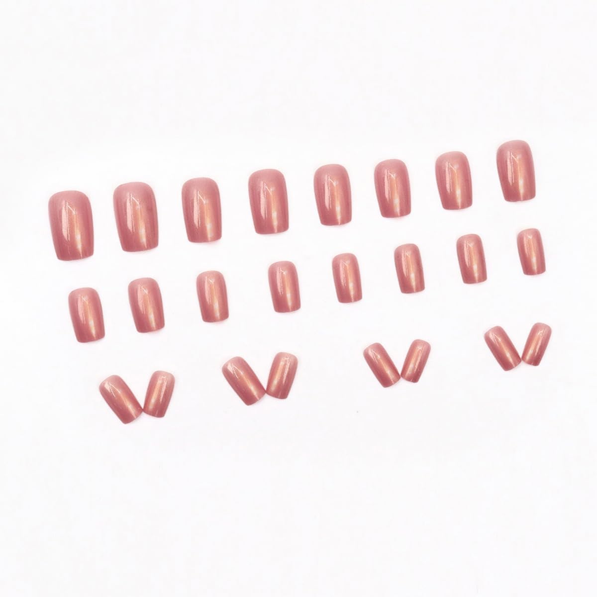Pink Press on Nails Medium Square Nails Fake Nails Hot Pink Nail Press ons Chrome Glossy Glue on Nails Full Cover Shiny Acrylic Stick on Nail for Women Manicure 24Pcs