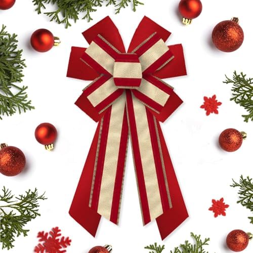 Hying Large Christmas Bows for Wreath, Christmas Wreath Bow Glitter Gold Red Velvet Bow Winter Xmas Tree Bows Ornaments for Front Door New Year Christmas Party Decoration Supplies