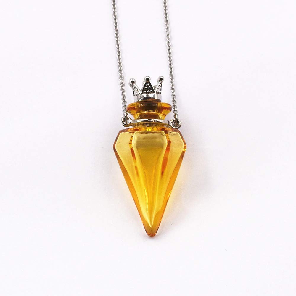 Colored glass Pendant Necklace Aromatherapy Perfume bottle necklace 50cm Stainless steel chain (Yellow)