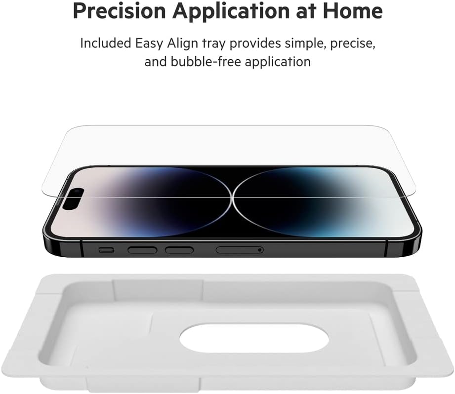 Belkin TemperedGlass iPhone 14 Pro Screen Protector - iPhone 14 Pro Accessories - Easy Application With Installation Guide Tray - Tempered Glass Antimicrobial Screen Protector - 9H Hardness Tested