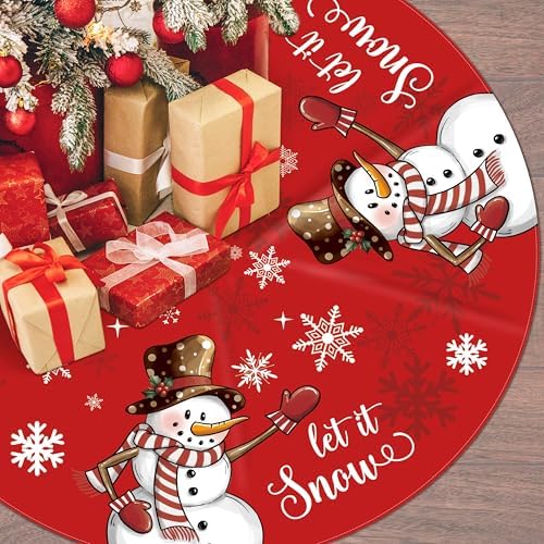 Fayoo 48" Christmas Tree Skirt Collar Snowman Xmas Winter Tree Skirt