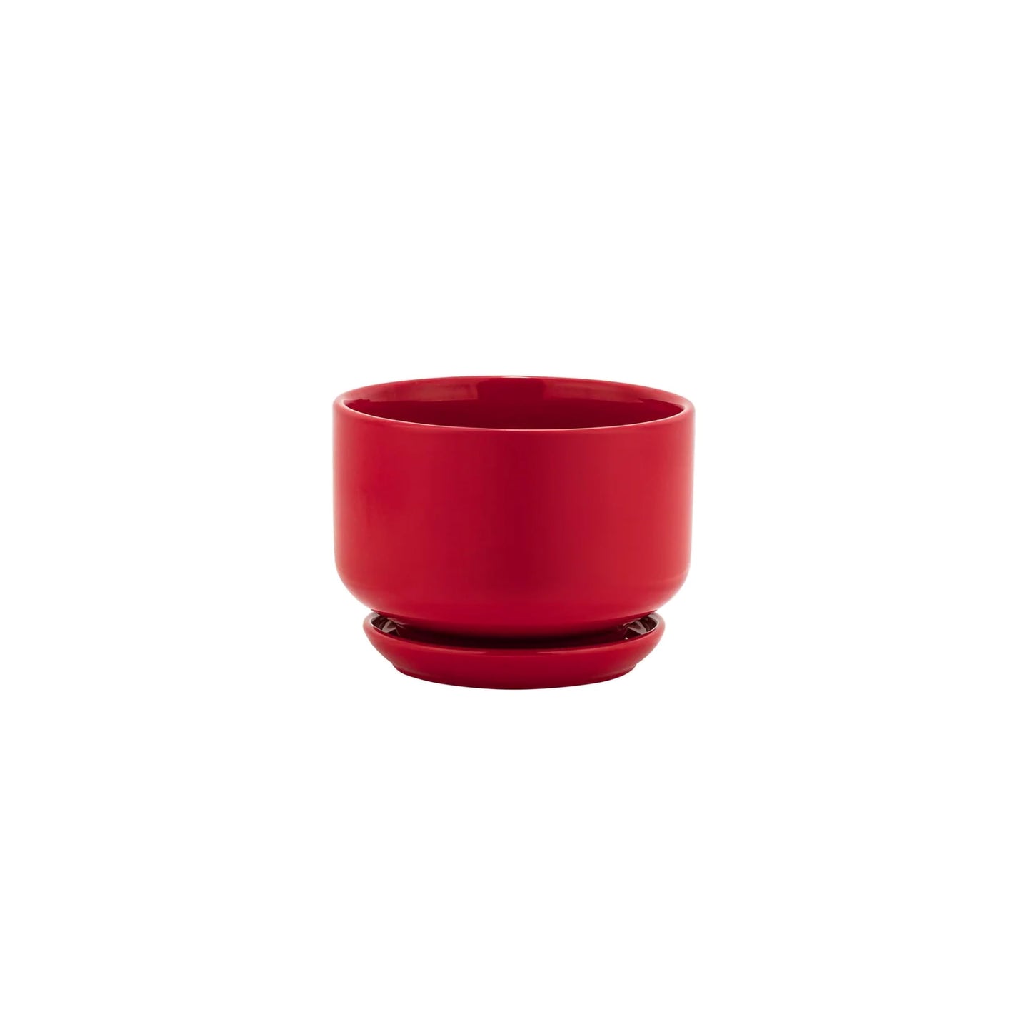 Napco Classic Rounded Design 5.75 x 5.75 x 4 inches Cherry Red Ceramic Flower Succulent Plant Pot Planter Container Holder with Saucer Tray, Indoor Outdoor Garden Décor