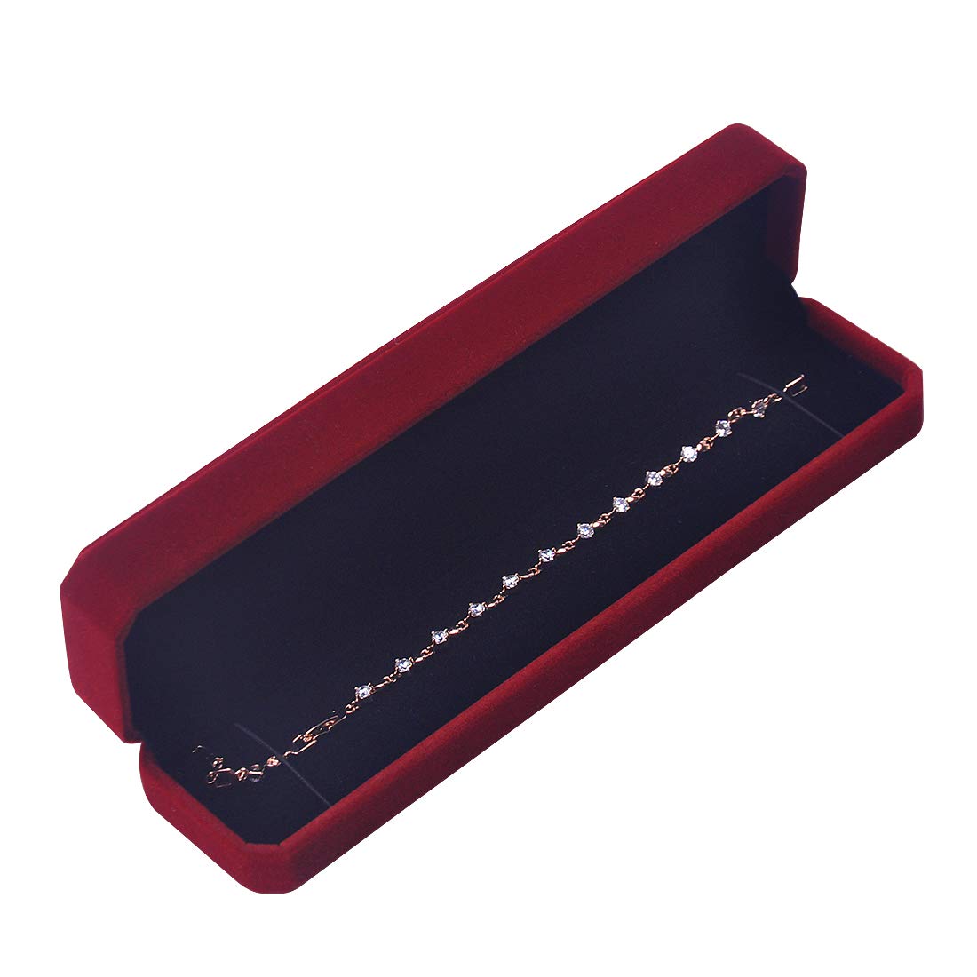 iSuperb 2 Pcs Long Red Velvet Necklace Box Chain Bracelet Boxes Cases 8.7x1.6x2inch Jewelry Display Storage Gift Box