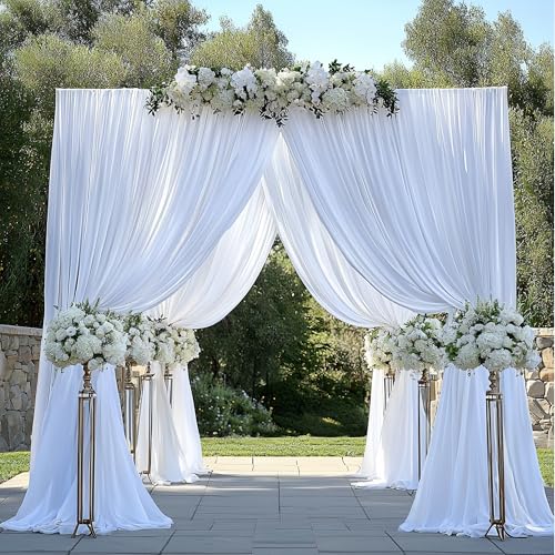 10FTx12FT White Wrinkle-Free Wedding Backdrop Curtain -Silky Washable White Polyester Drapes for Baby Showers, Birthday Parties, Photography, and Wedding Receptions-2 Panels 5FTx12FT - color: White, size: W5' x H12'(2 panels)