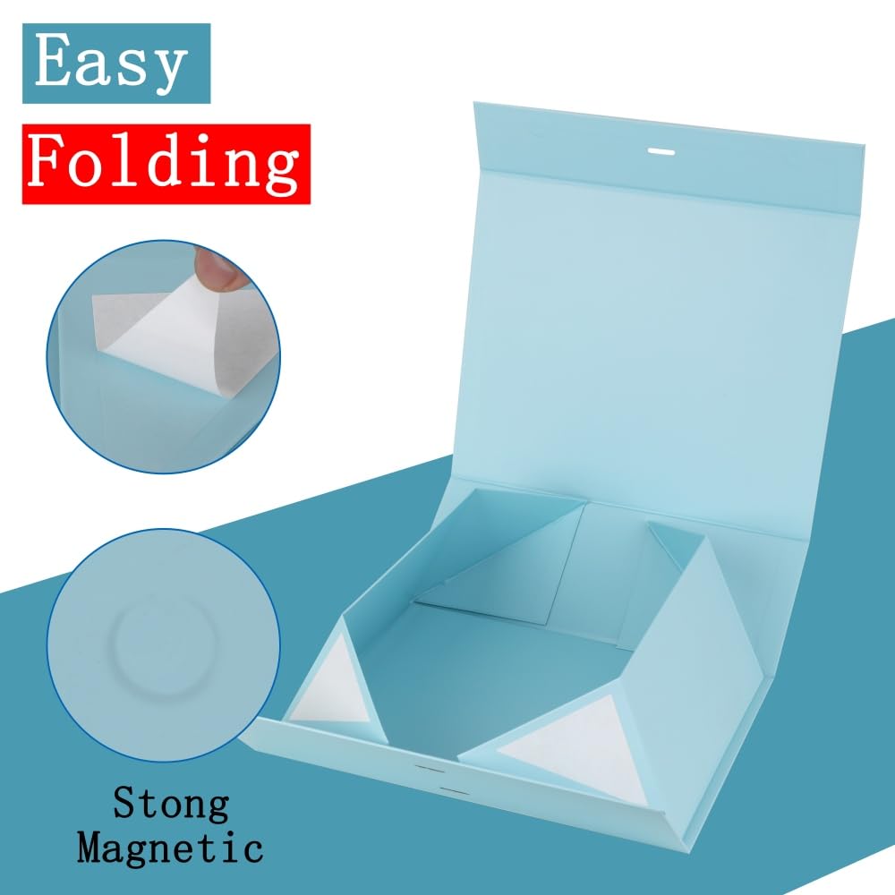 BoxSkivra Blue Extra Large Gift Box with Lid 1 Pack 19x16x6 Inch Large Gift Boxes with Crinkle Paper & Card Magnetic Gift Box with Ribbon for Wedding Dress