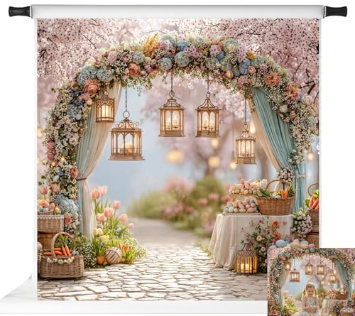 Kate Easter Photography Backdrops Arch Spring Flowers Colorful Eggs Party Banner Photo Props, 10x10ft - size: 10x10ft