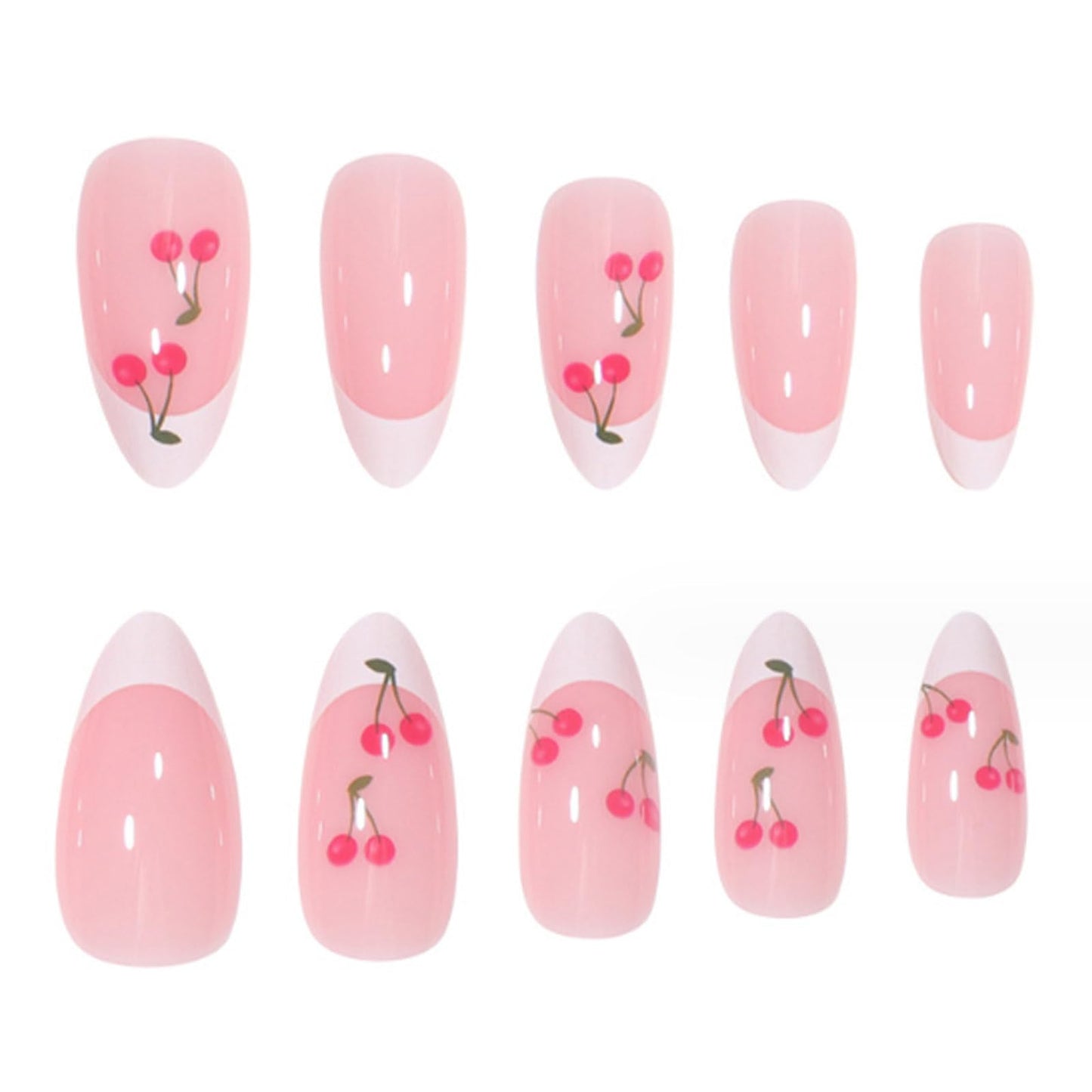 DANMANR Almond Press on Nails Medium Fake Acrylic Nails Tips Full Cover Cute French False Nails for Women and Girls24PCS