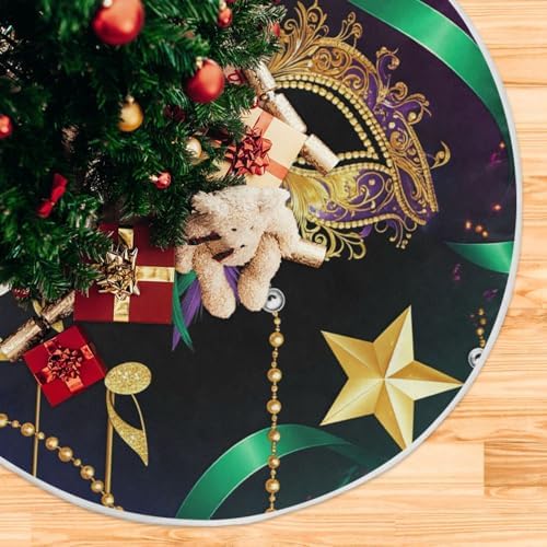 Dussdil Mardi Gras Carnival Mask Christmas Tree Skirt 48 Inches Stars Beads Xmas Tree Skirts Stand Mat Decorations for Holiday Home Office Party Indoor Outdoor Ornaments