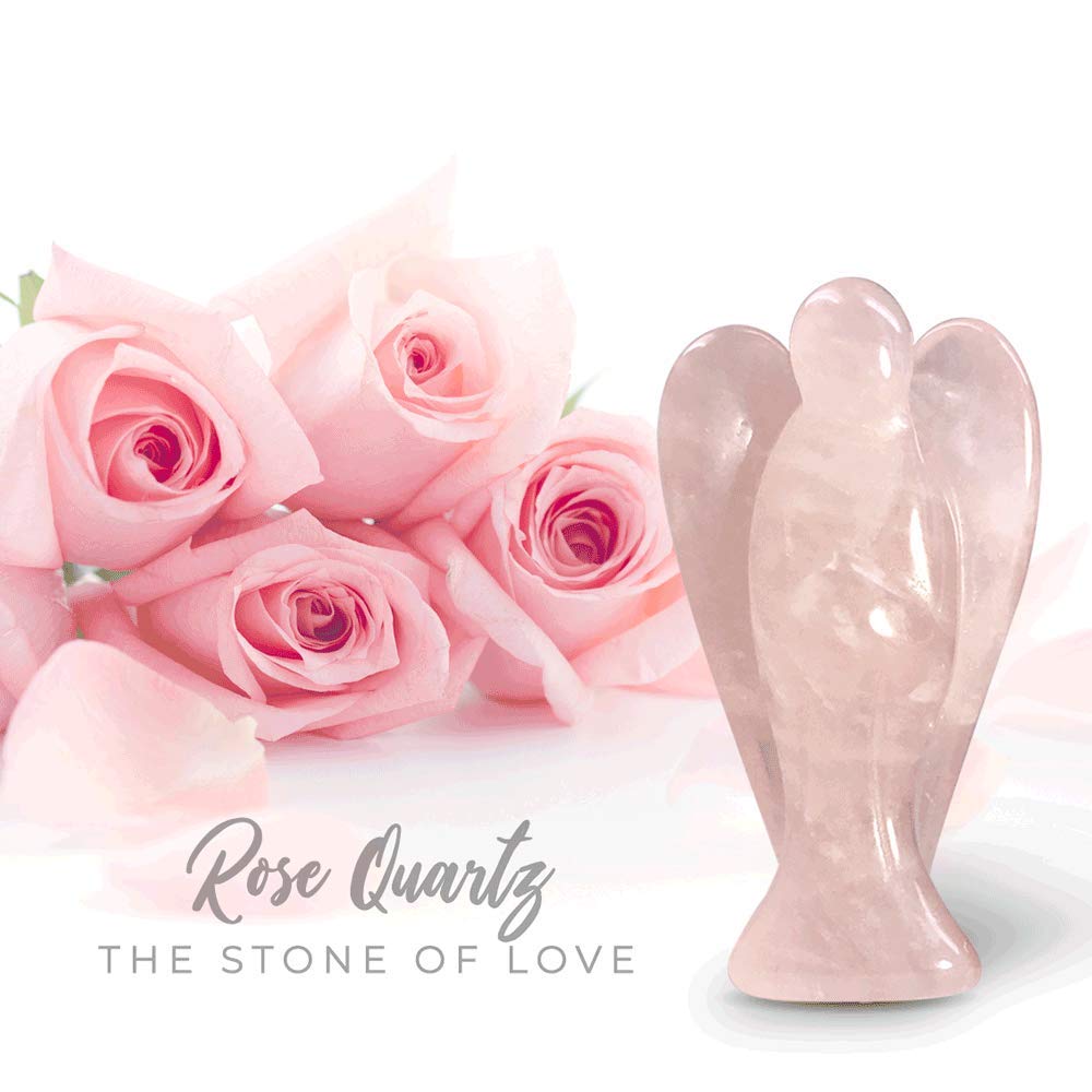 Earth Therapy Pocket Guardian Angel with Serenity Prayer Card - Pink Healing Stone Figurine - Rose Quartz