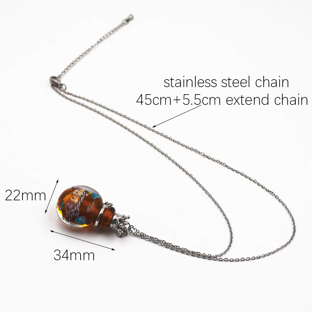 Stainless Steel Colored Glass Pendant Necklace Diffuser Perfume Pendant Aromatherapy Charms (Green)
