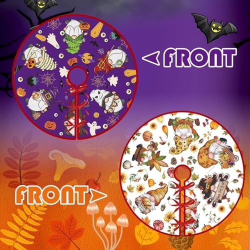 clothmile Fall Tree Skirt Halloween 36 Inch Reversible Fall Halloween Double Sided Print Mat Christmas Party Supplies for Home Tabletop Trees Holiday Decoration
