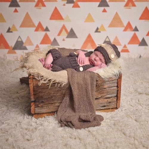 Newborn Baby Photo Shoot Props Girl Boy Crochet Knit Hat Costume Stripe Hat Pants Overalls Photography Props - color: Brown