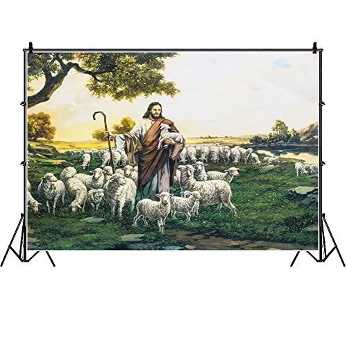 Laeacco Dusk Shepherd Sheep Flock Grassland Fresco Easter Backdrop 10x8ft Jesus Christ Theme Christmas Background Bible Story Church Activities Christian Photo Shoot Studio - size: 10x8ft