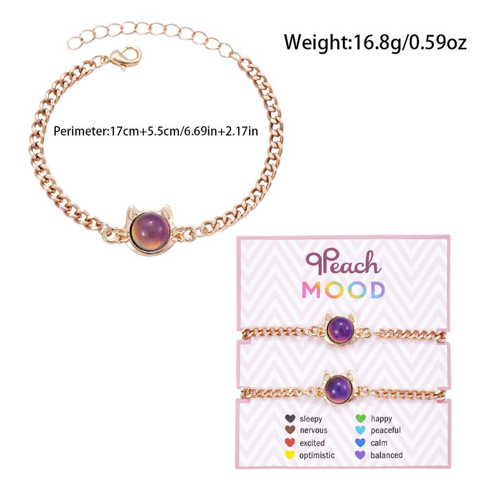 Dinosaur Frog Turtle Dragon Color Changing Mood Bracelet Set for Women Emotion Feeling Temperature Sensing Wrap Bracelet with Card Friendship Jewelry-Cat