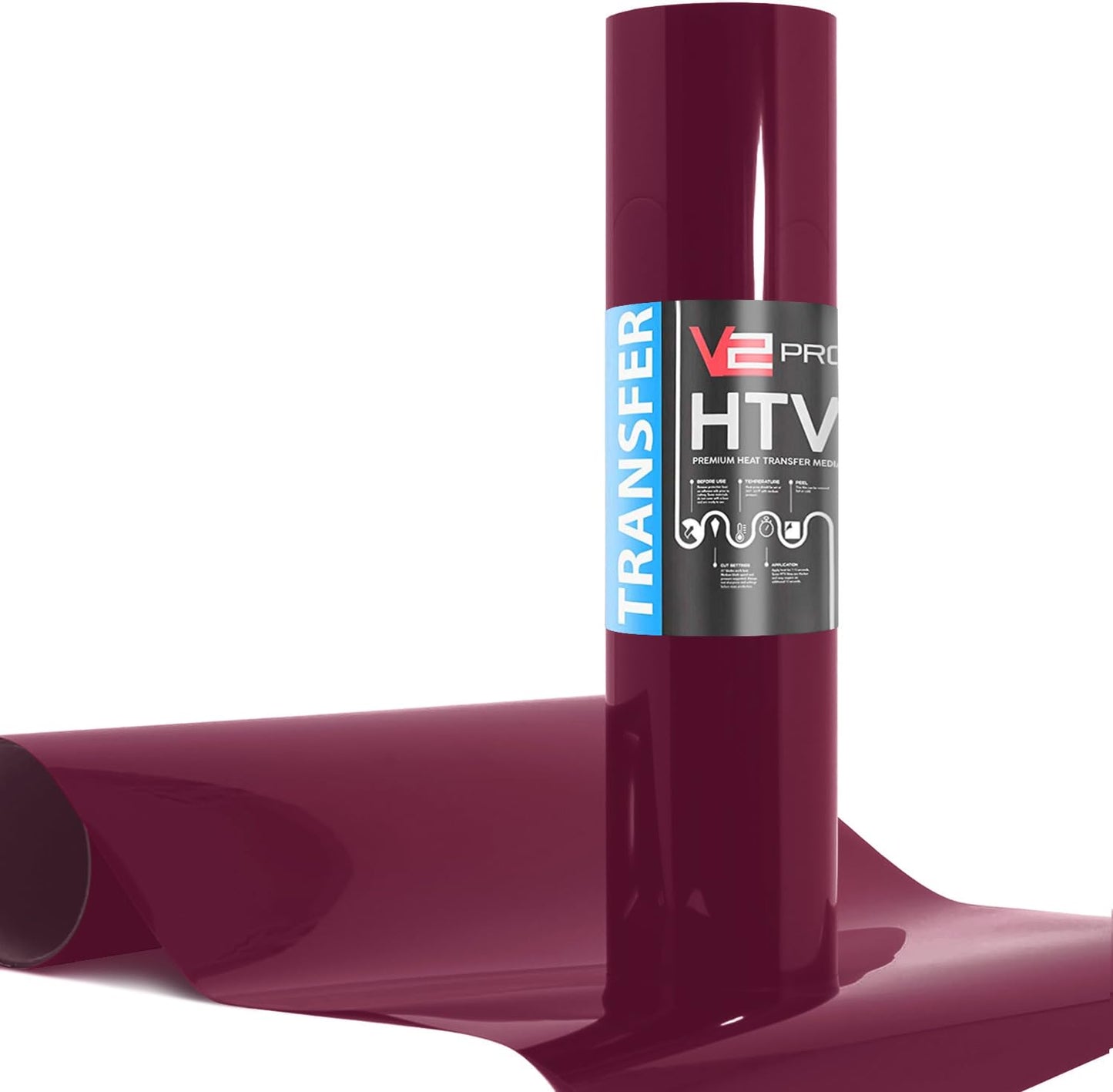 V2 Pro Heat Transfer Vinyl Film HTV Roll (Maroon, 12" x 120")