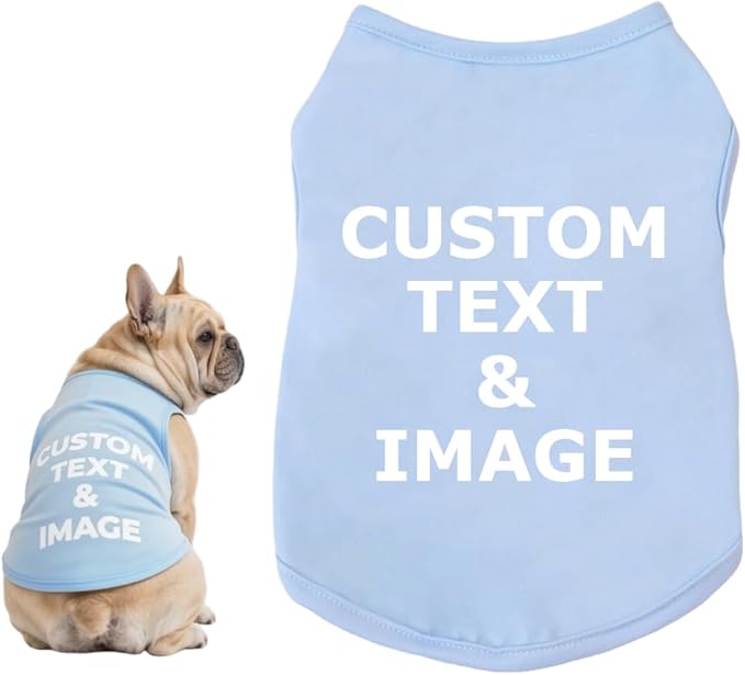Custom Dog Shirt,Personalized Pet Apparel with Name Text Photo Image,Lightweight Breathable Puppy Kitten Cotton Vest for Small Medium Large Dogs Cats,Puppy Gift (Blue, Small)