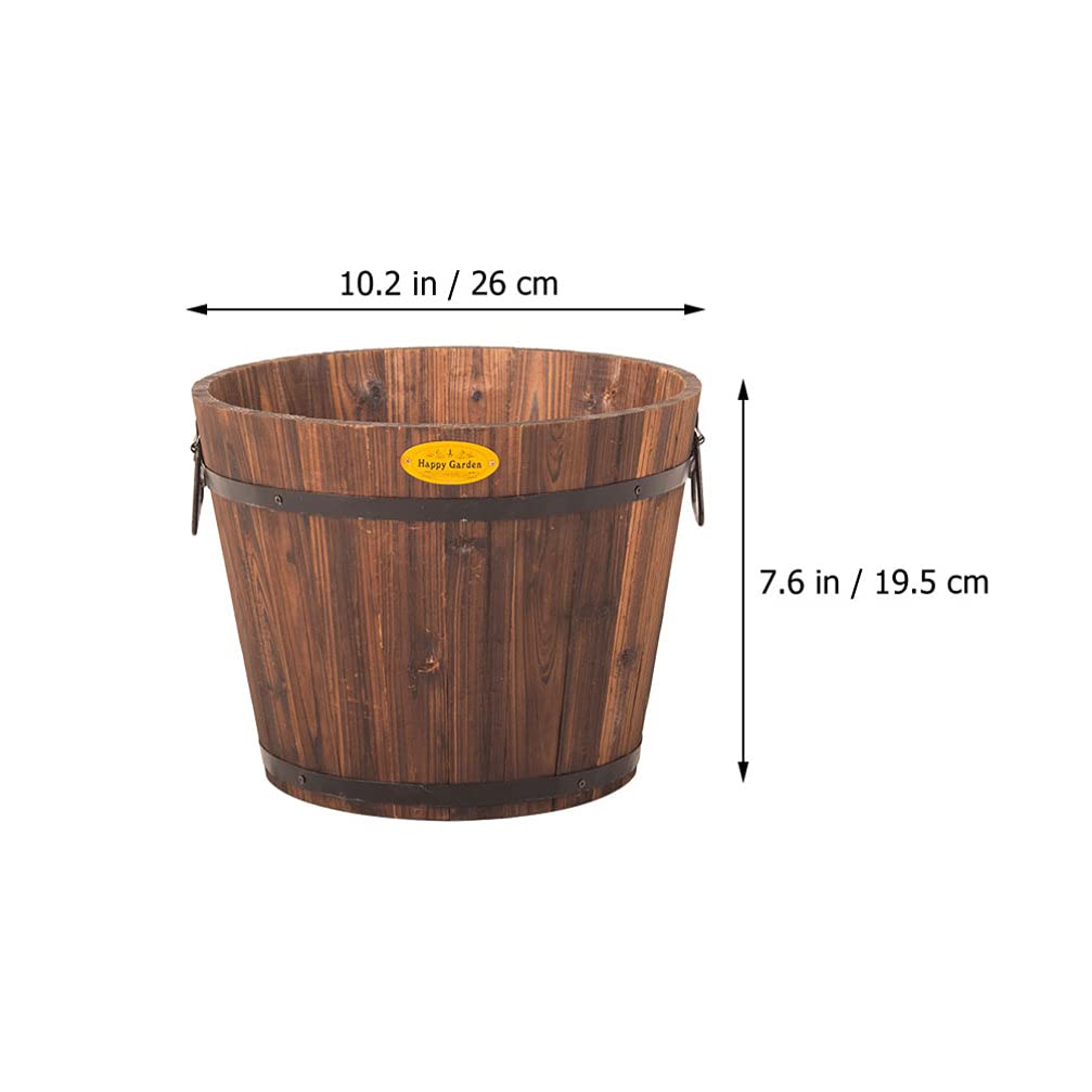 Hemoton Medium Garden Wooden Effect Barrel Planter, Outdoor Half Whiskey Cask Flower Pot, Indoor Rustic Patio Grow Plant Container