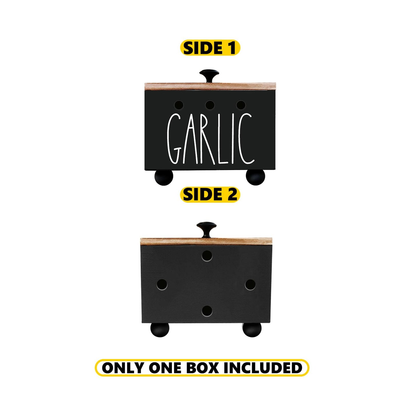 CHONIC Garlic Keeper, Farmhouse Garlic Holder for Counter, Rustic Garlic Container, Wood Garlic Storage Box, Garlic Organizer Bin, Garlic Saver for Kitchen Countertop(Black)