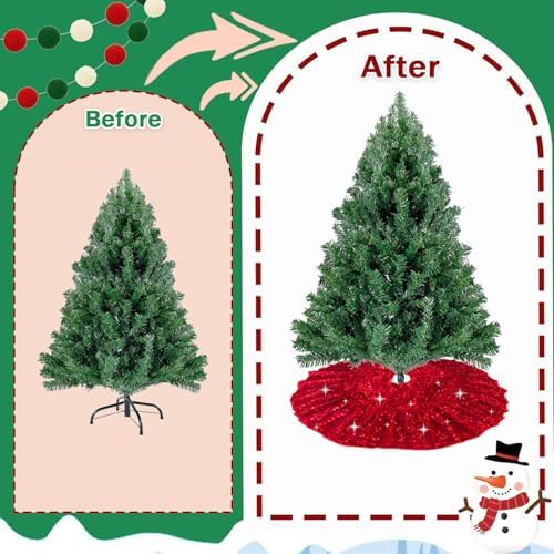 Red Tree Skirt Small 24IN Ruffle Christmas Tree Skirt for 4FT Tree