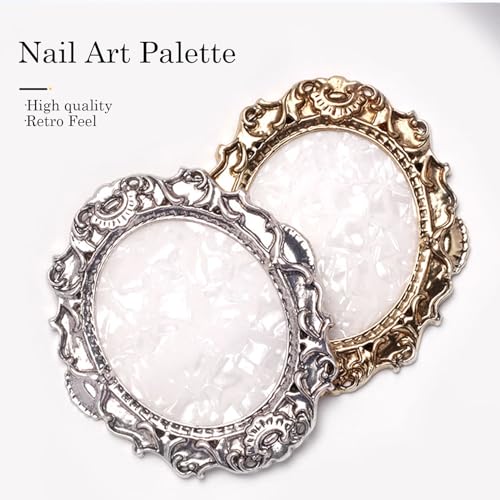 Nail Art Plate, 2 Pcs Nail Mixing Palette Polish Color Mixing Plate Nail Holder Nail Art Display Board, Nail Art Display Tools Photography Props(Sliver) - color: Silver/Two Pieces