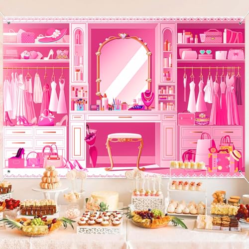 HANYING Pink Princess Cloakroom Backdrop,9x6ft Cartoon Girly Vanity Table Makeup Photography Background,Girls Birthday Baby Shower Photo Backdrop,Portrait Studio Props,HY0136YL - size: 9x6ft