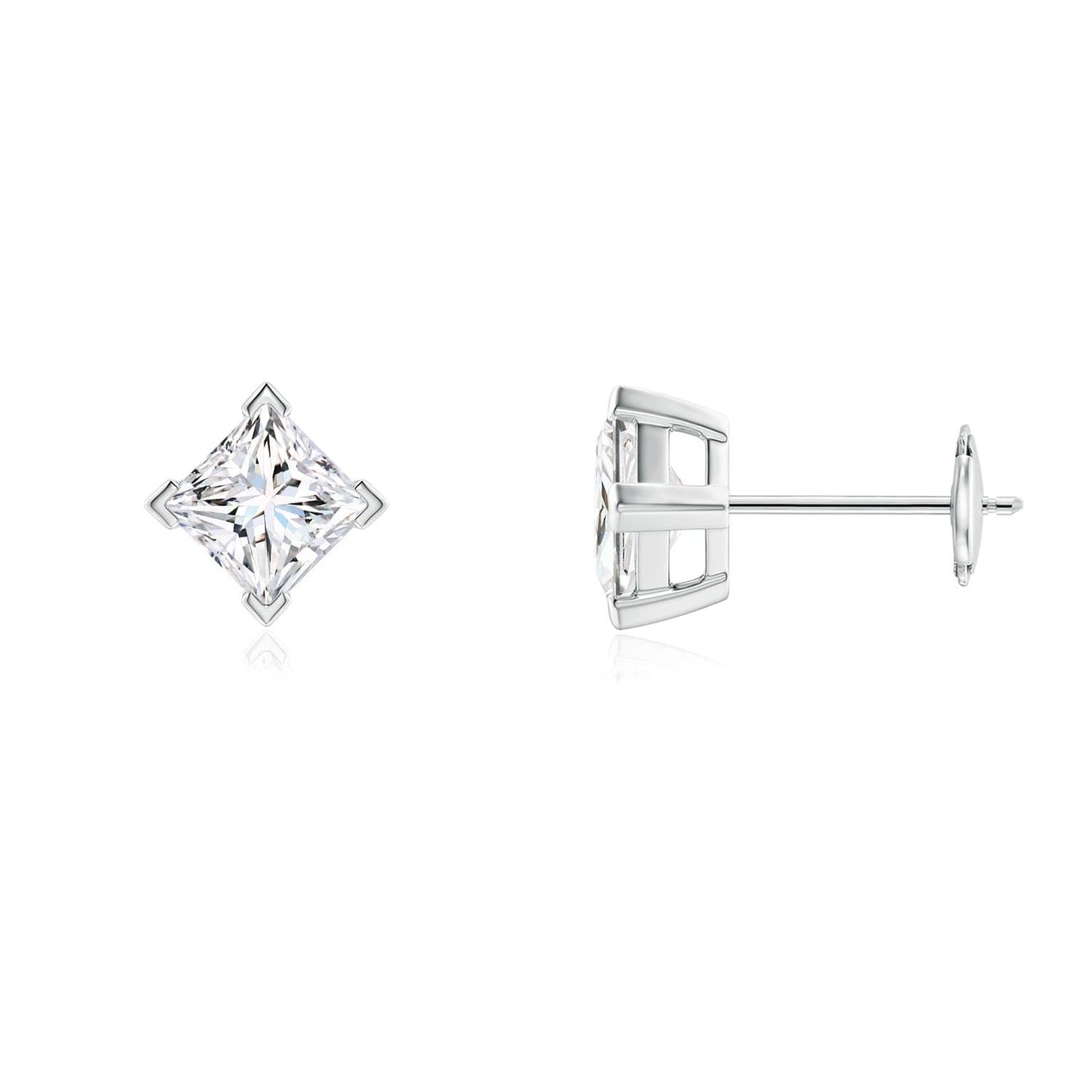 Princess-Cut Lab-Grown Diamond Stud Earrings V-Prong Set in Silver (1 carat, 4.4mm, Color-H, Clarity-SI2)