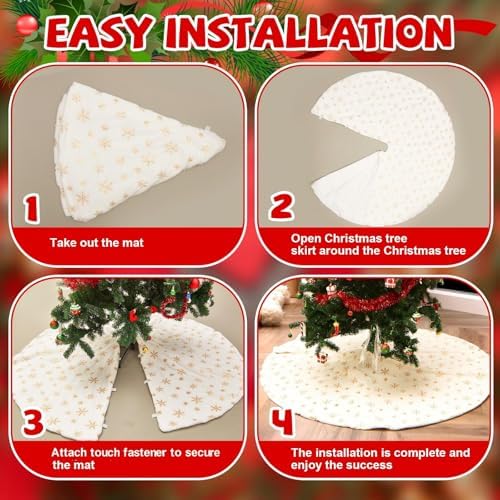 Lewtemi Christmas Tree Skirt, 72 Inches Large White Xmas Tree Skirt Cover