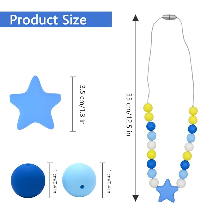 Stars Sensory Chew Necklace for Kids and Adults, Oral Chew Toys for Boys and Girls with Autism/ADHD/SPD, Silicone Fidget Teething Necklace for Children - Reduces Anxiety and Stress（2Pcs