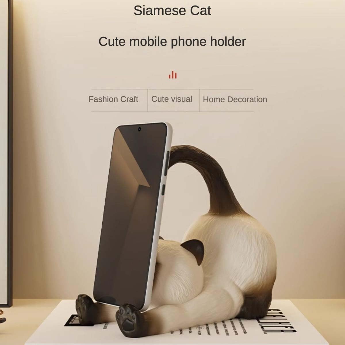 KQCQZ Creative Cute Siamese Cat Phone Holder iPad Stand House Decor and Office Desk Accessory, Birthday Gift for Girls (Cat)