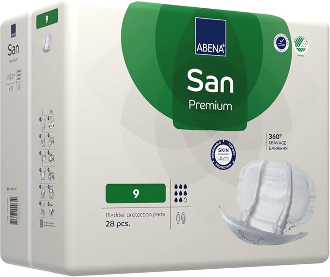 Abena San Premium Incontinence Pads, Heavy Absorbency, (Sizes 8 to 11), Size 9, 112 Count