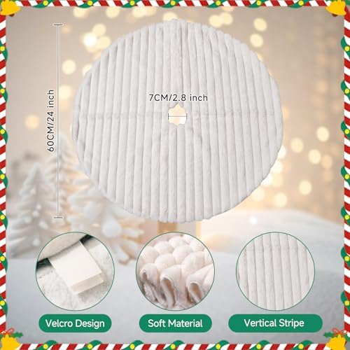 Lanpn Christmas Tree Skirt 24 inch, Faux Fur Xmas Tree Skirt Plush Winter Christmas Tree Mat for Small Mini Pencil Slim Artificial Trees Winter Home Party Indoor Xmas Decor (White, 60cm)