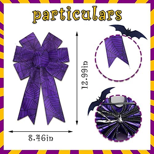 Heureppy 2pcs Halloween Wreath Bows Decor Bow Purple Spider Web Burlap for Wreaths, Large Ribbon Tree Topper Home Indoor Outdoor Decoration Ornament