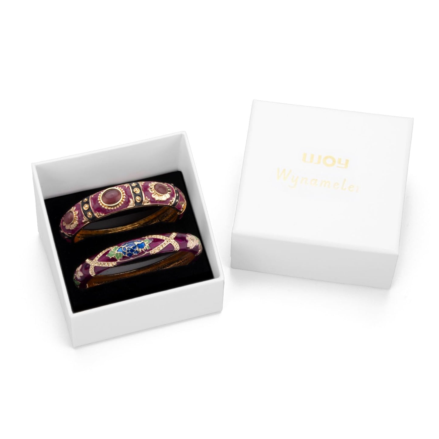 UJOY Vintage Cloisonne Jewelry Bracelet Plated Handmade Bead Rhinestones Enamel Spring Cuff Bangles 2 Pcs Set for Womens Gift 7735-55A128 Purple
