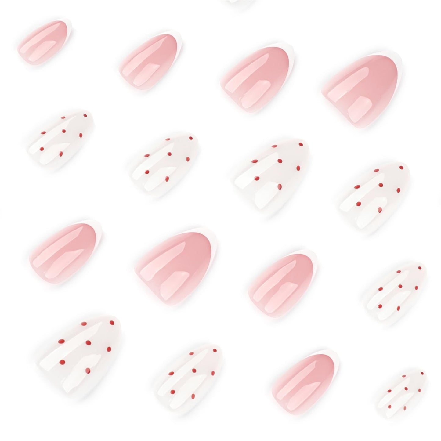 Press On Nails, French Tip Short Pointed Almond Fake Nails with UV Finish, 12 Sizes Quality False Nails, 24Pcs Reusable Press-On Manicure Set with Nail Glue for Women Pattern #05