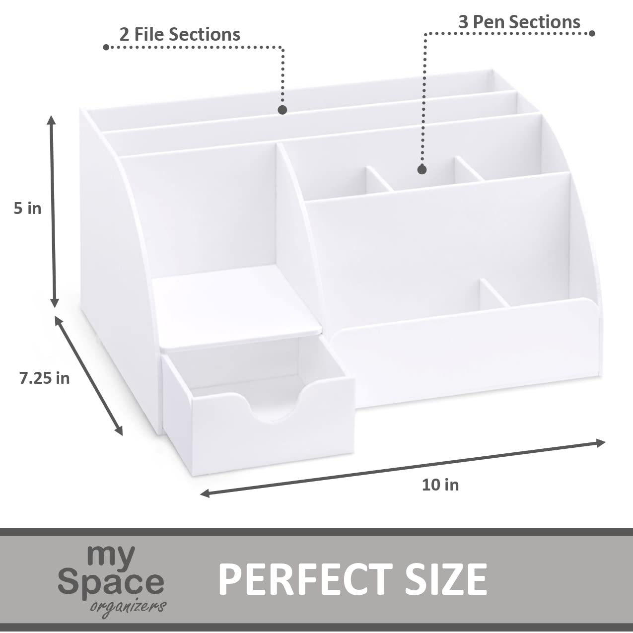 White Desktop Organizer - 9 Compartment Office Desk Accessories Organizer - Pen Holder