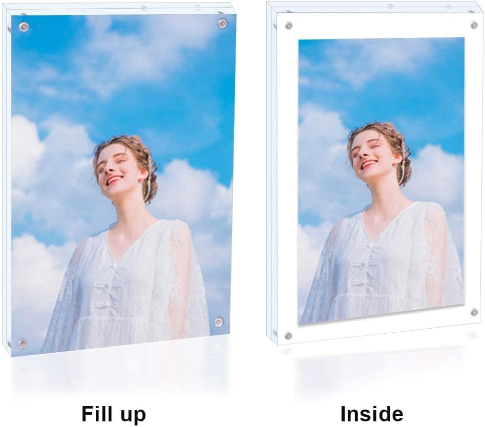 2 pack 8x8 Acrylic Picture Frame Clear Double Sided Magnetic Picture Frame Desktop Display with Photo Frame Support Stand Best Gift for Family, Baby, Document Photo Frames- Free Soft Microfibe - size: 8x8"-2