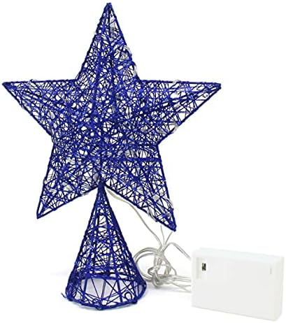 CVHOMEDECO. Blue Tree Top Star with Warm White LED Lights and Timer for Christmas Ornaments and Holiday Seasonal Décor, 8 x 10 Inch