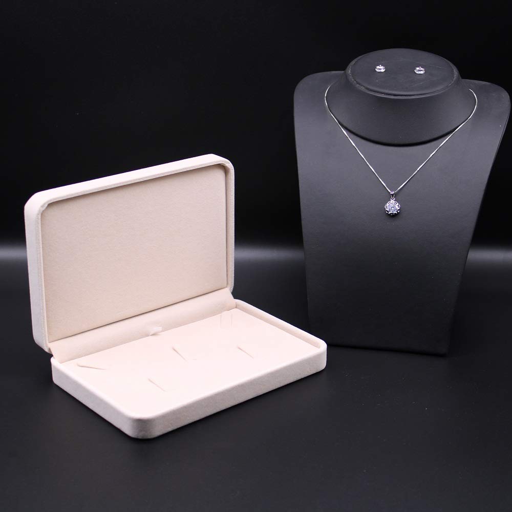 JunningGor Wedding Jewelry Sets Velvet Box Necklace Earring Ring Display Case Storage Holder (Beige)