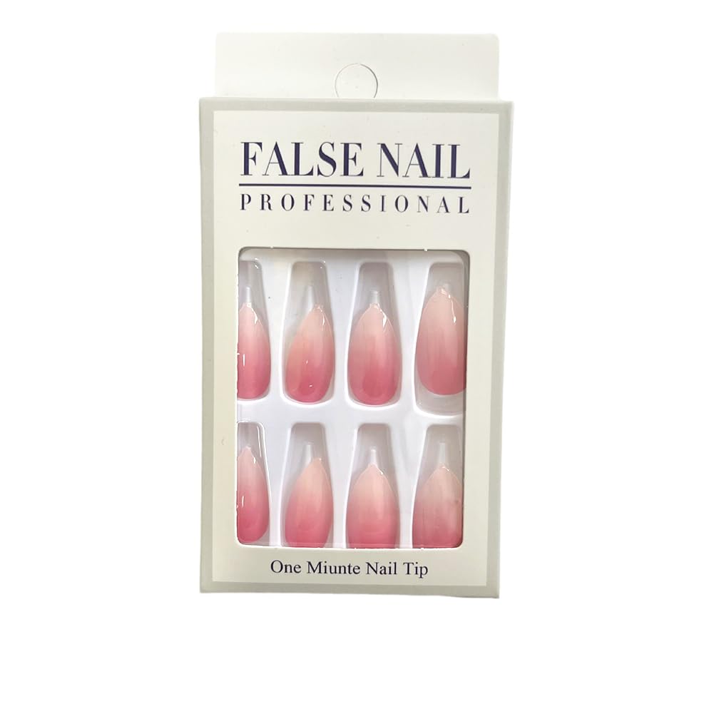 RUPOFUZA Almond Press on Nails - 24pcs Ombre Pink White Fake False Nails with Gloss Designs Acrylic Nail Press ons Artificial Stick on Nail for Women